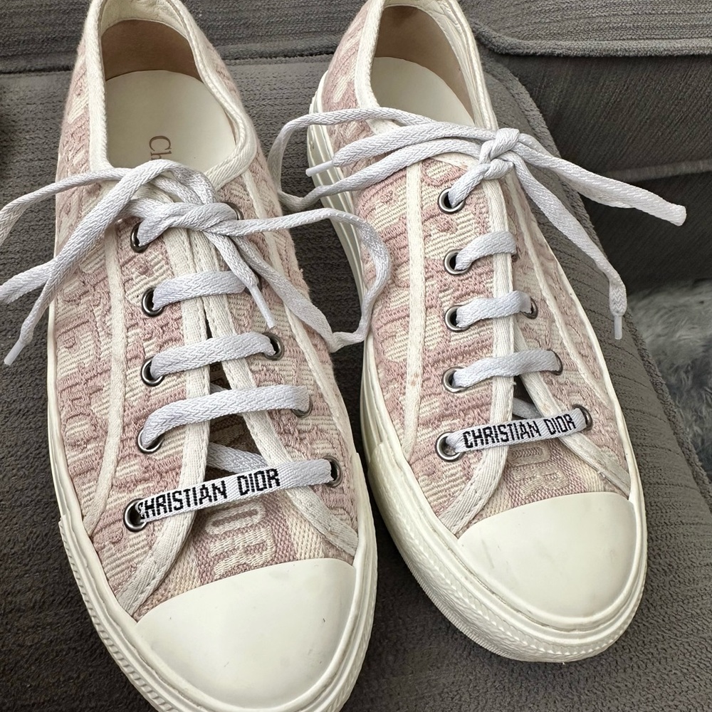 Dior Pink and White Sneakers with Metallic Finish